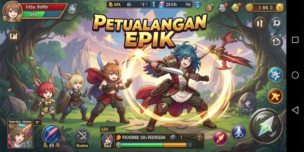 Tampilan gameplay menarik dari 66K dengan karakter anime yang dinamis.