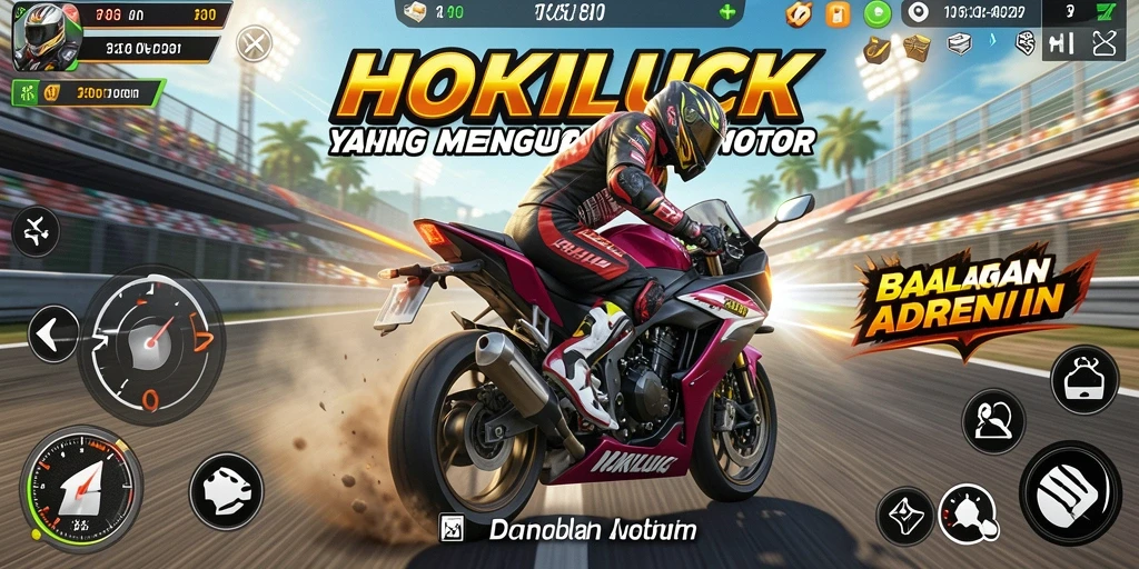 Gameplay seru dan menantang dalam HOKILUCK dengan balapan motor.