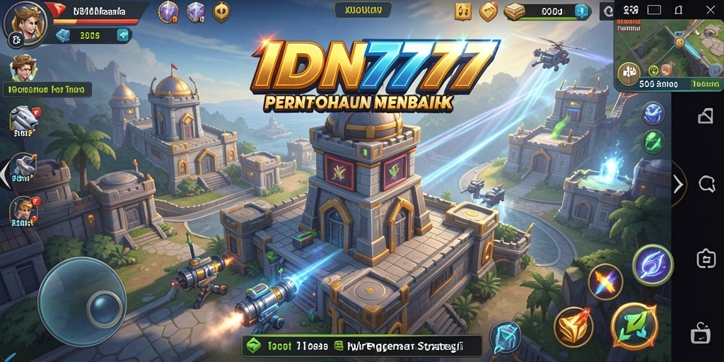 Tampilan gameplay seru dari IDN777 dengan menara dan musuh yang dinamis.