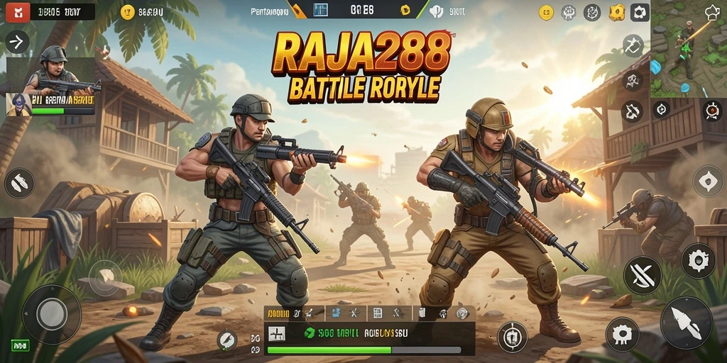 Gameplay seru dan mendebarkan di RAJA288 Battle Royale.