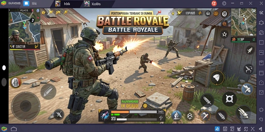 Screenshot gameplay RAJAPANDA88 menunjukkan pertempuran seru antar pemain.