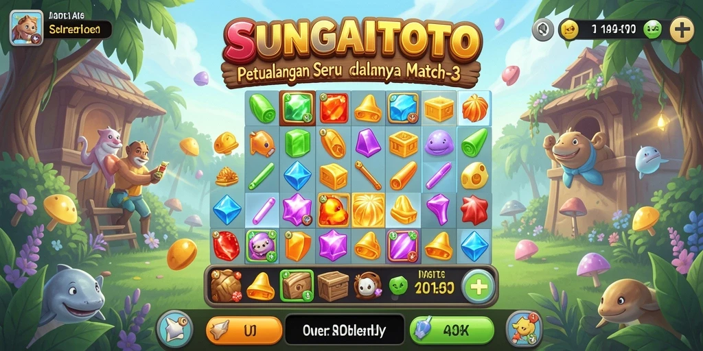 Screenshot SUNGAITOTO menunjukkan gameplay seru dan tantangan mencocokkan.