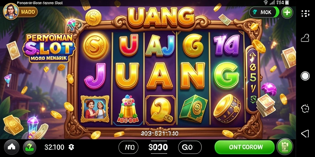 Screenshot gameplay UANG menampilkan gulungan slot yang berputar dengan simbol menarik.